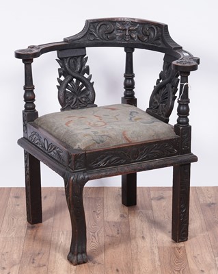 Lot 98 - Laidler Robsons & Co, Sunderland: a Victorian carved oak corner chair