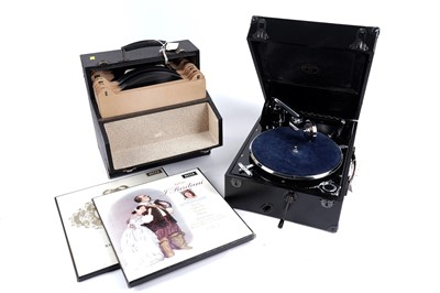 Lot 241 - A Colombia tabletop wind up gramophone; and a cased selection of records