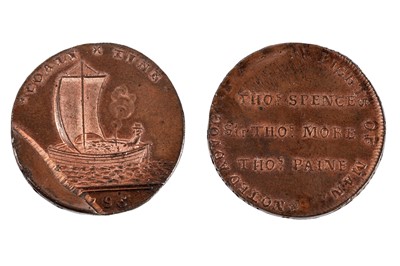 Lot 856 - British 18th Century token: Thomas Spence, a copper Farthing, 1795