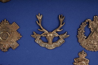 Lot 2 - A First World War (WWI) all brass economy issue display of cap badges