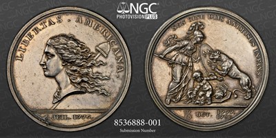 Lot 262 - "1781" (1783) Libertas Americana Medal, MS-60 (NGC)