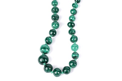 Lot 671 - A set of three malachite bead necklaces; and a pair of cultured pearl earrings