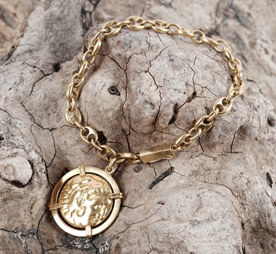 Lot 503 - Ilia Lalaounis gold anchor link bracelet with Alexander the Great style coin