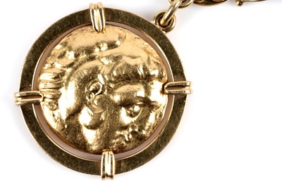 Lot 503 - Ilia Lalaounis gold anchor link bracelet with Alexander the Great style coin