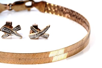 Lot 138 - An Italian rose gold bracelet; and a pair of diamond earrings
