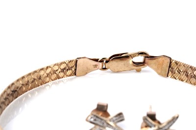 Lot 138 - An Italian rose gold bracelet; and a pair of diamond earrings