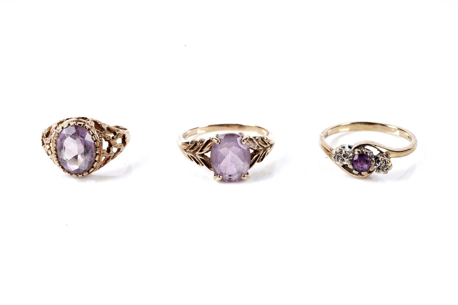 Lot 134 - Three amethyst dress rings