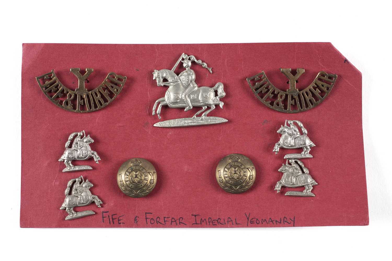 Lot 21 - Fife and Forfar Imperial Yeomanry cap badges, collar badges, buttons and titles