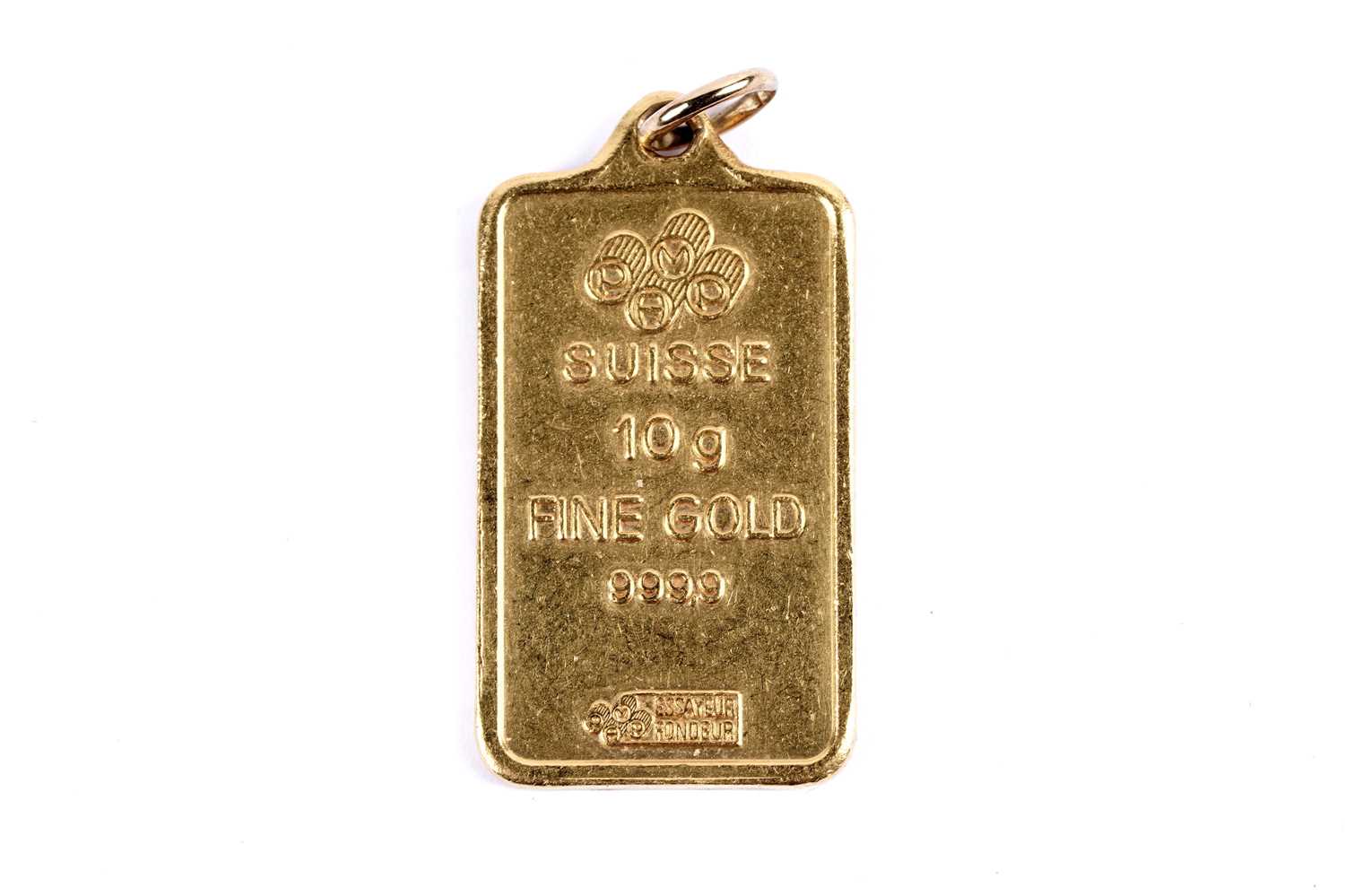 Lot 44 - A Swiss 10g fine gold ingot pendant