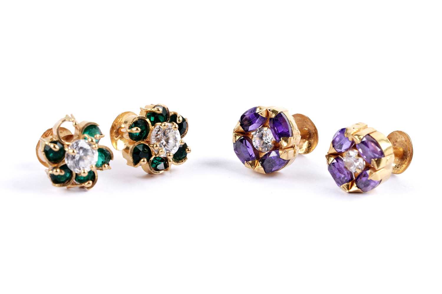 Lot 43 - Two pairs of flower cluster earrings