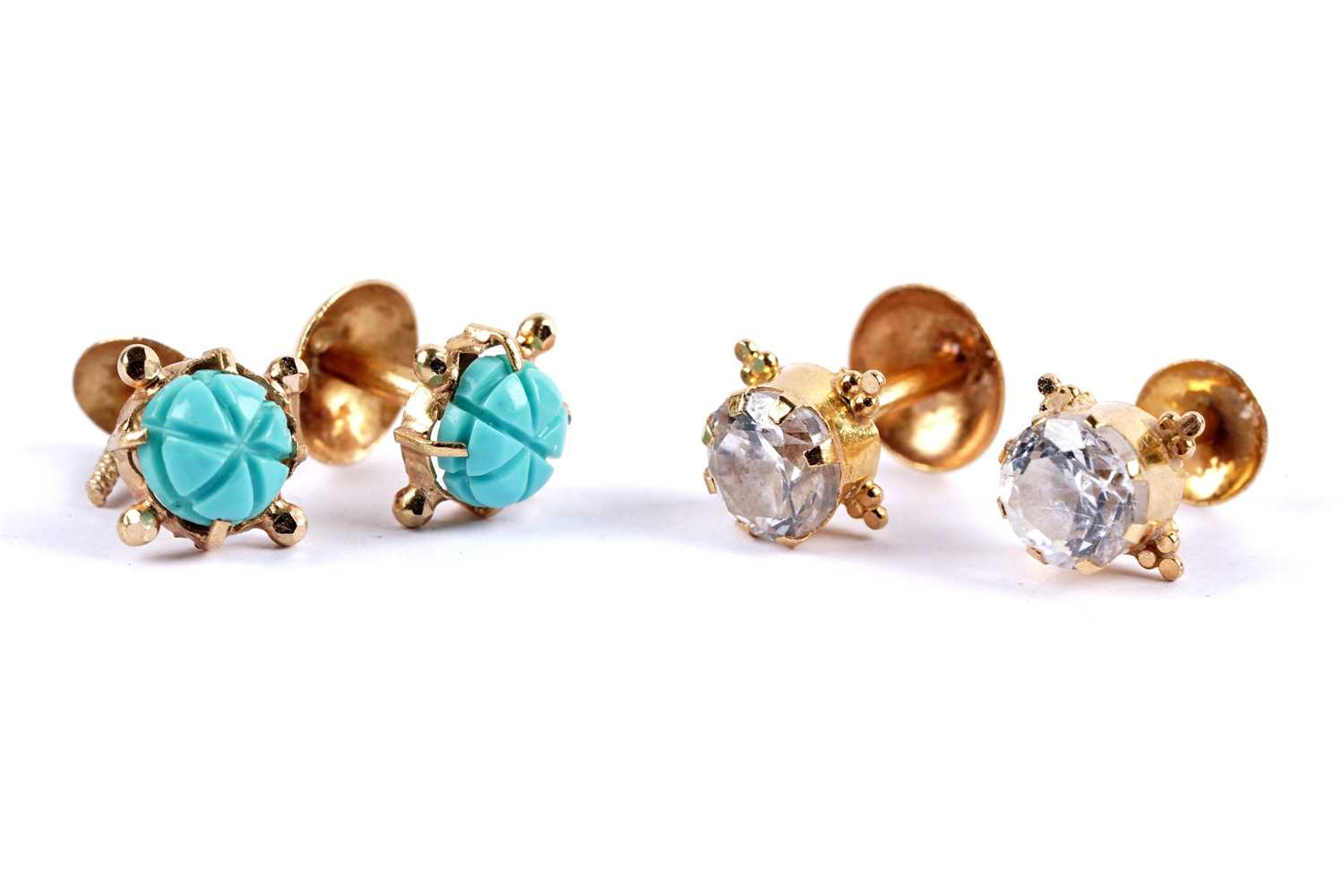 Lot 42 - A pair of turquoise stud earrings; and a pair of white gem stone stud earrings