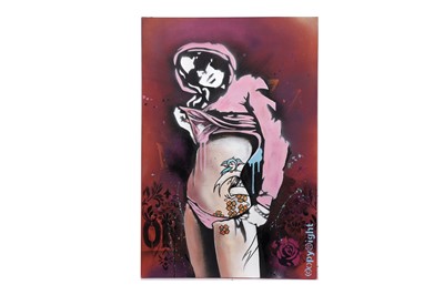 Lot 867 - Copyright - Tattoo Girl | mixed media, oil and spray paint