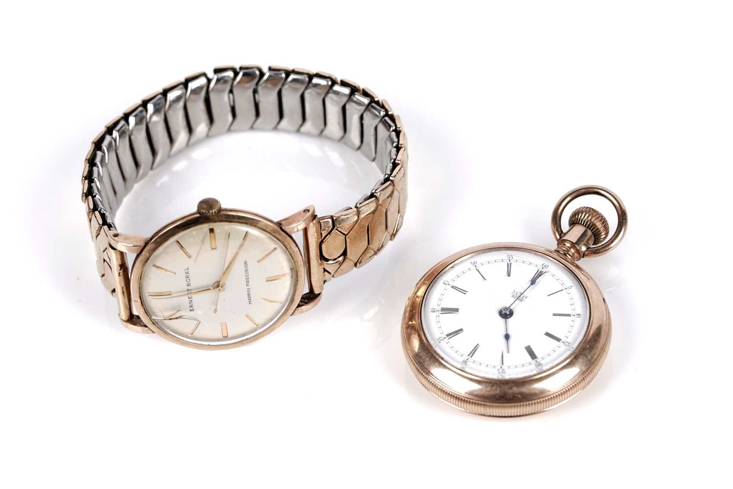Lot 266 - An Ernest Borel gold cased wristwatch; and a fob watch