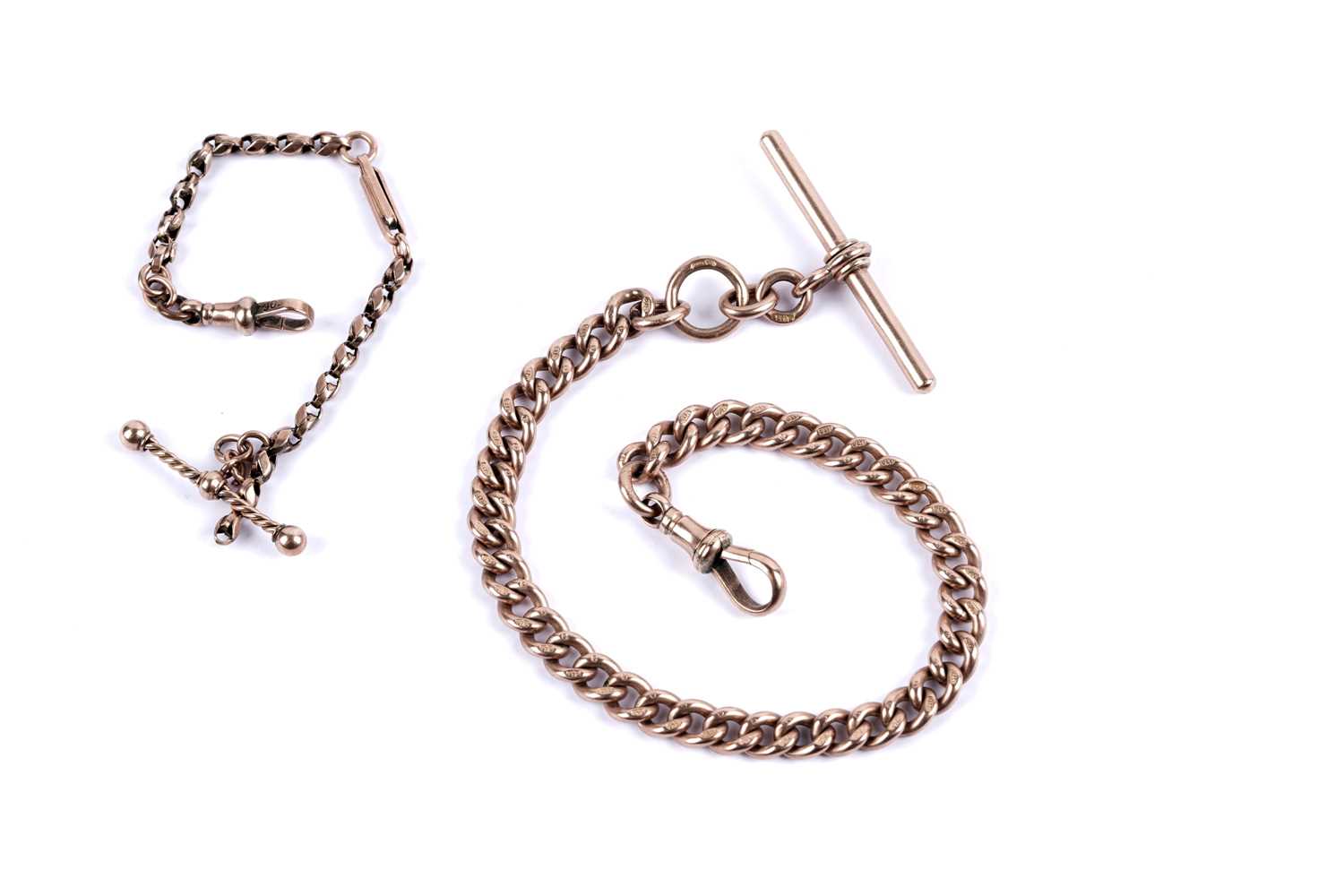 Lot 110 - Two rose gold Albert watch chains
