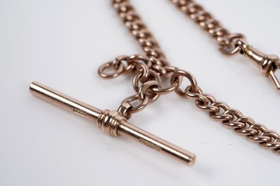 Lot 641 - A 9ct rose gold Albert watch chain