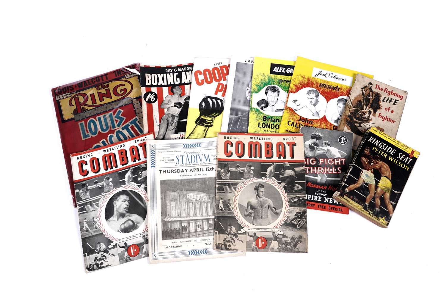 Lot 443 - A Liverpool Stadium boxing programme from 1934; and two copies of Combat Sports
