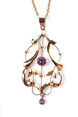 Lot 164 - An Edwardian amethyst and seed pearl pendant necklace; and two others