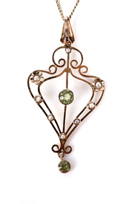 Lot 164 - An Edwardian amethyst and seed pearl pendant necklace; and two others