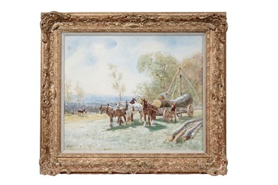 Lot 948 - John Atkinson - Summer logging with heavy horses | watercolour