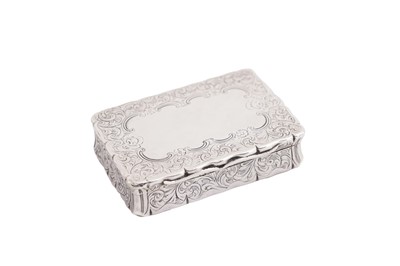 Lot 202 - A Victorian silver snuff box of shaped rectangular outline