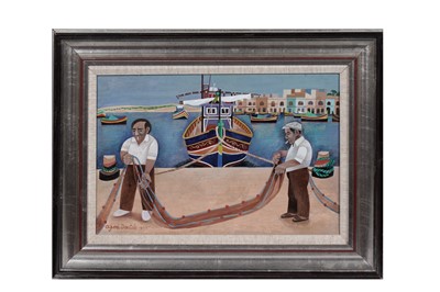 Lot 871 - Alfred Daniels - Fisherman Marsh x Lokk, Malta | acrylic