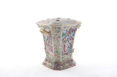 Lot 822 - A Canton flower vase and cover