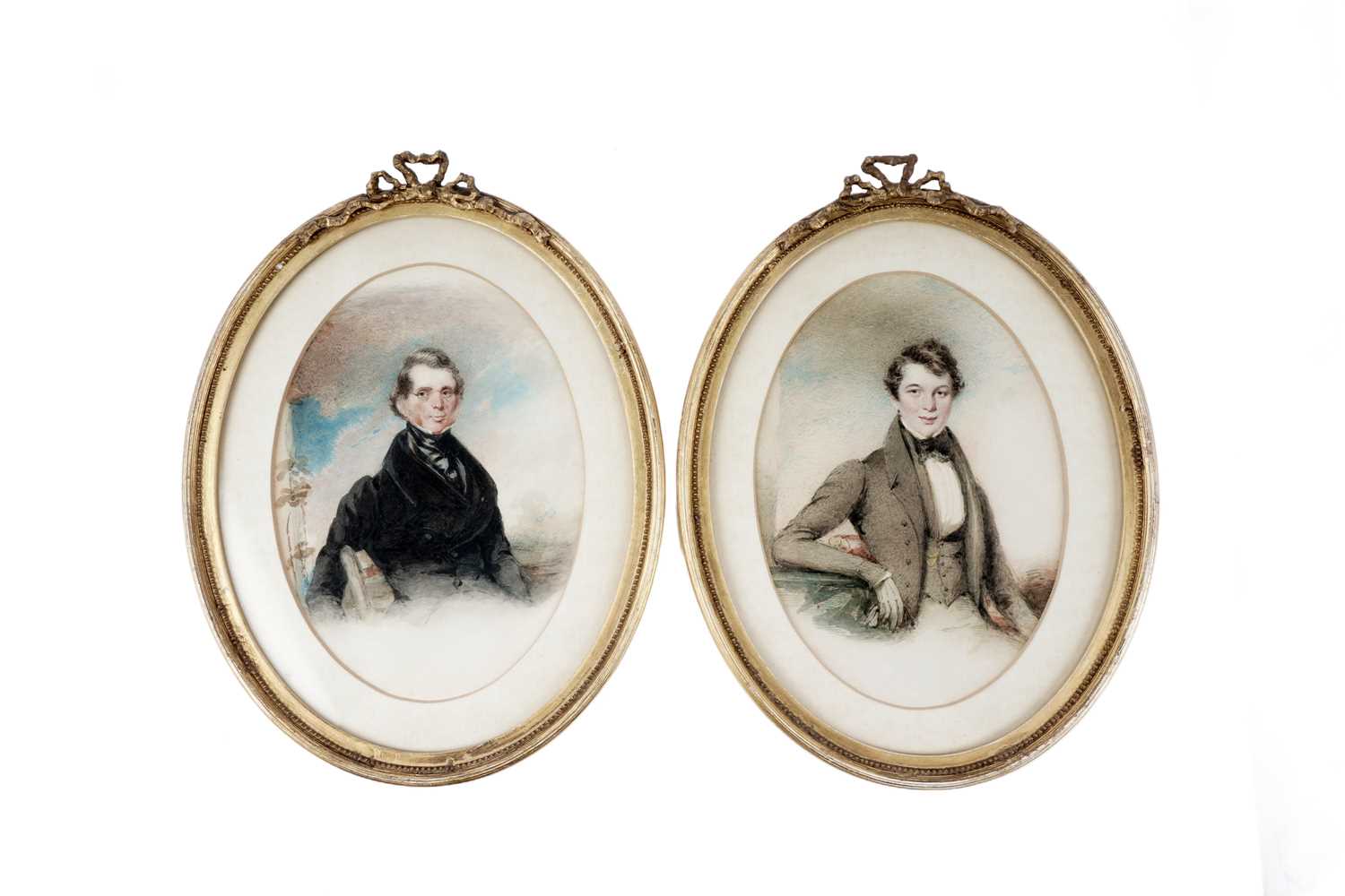 Lot 709 - J. Frith - Portrait pair of a father and son | watercolour