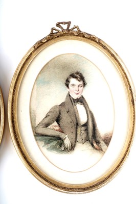 Lot 709 - J. Frith - Portrait pair of a father and son | watercolour