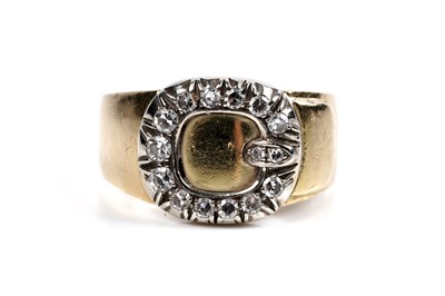 Lot 571 - A Victorian diamond buckle pattern ring