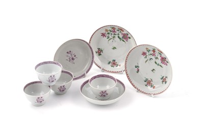 Lot 818 - Four Chinese teabowls with saucers; and two English saucers