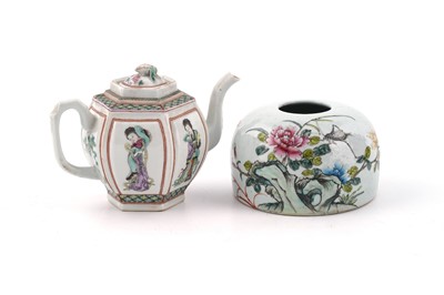 Lot 824 - A famille rose teapot; and a water pot