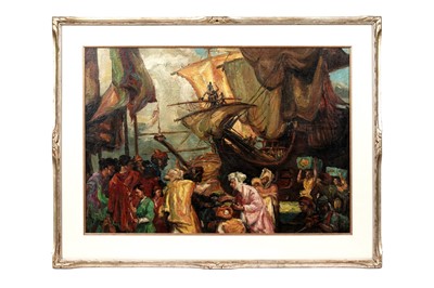 Lot 989 - Sir Frank Brangwyn RA RWS RBA - Port Commerce | oil