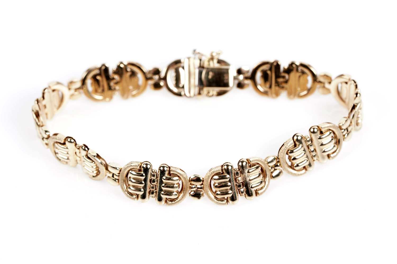 Lot 680 - An Italian yellow gold fancy link bracelet
