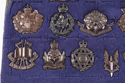 Lot 111 - A display of late pattern British regimental cap badges