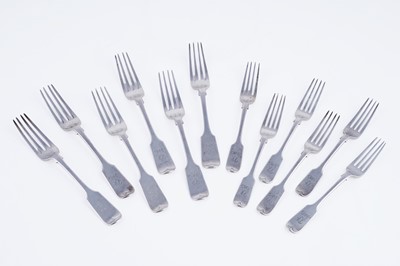Lot 189 - A set of six Victorian silver Fiddle pattern table forks and six dessert fork