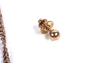 Lot 577 - A 9ct rose gold Albert watch chain; and a yellow gold stud