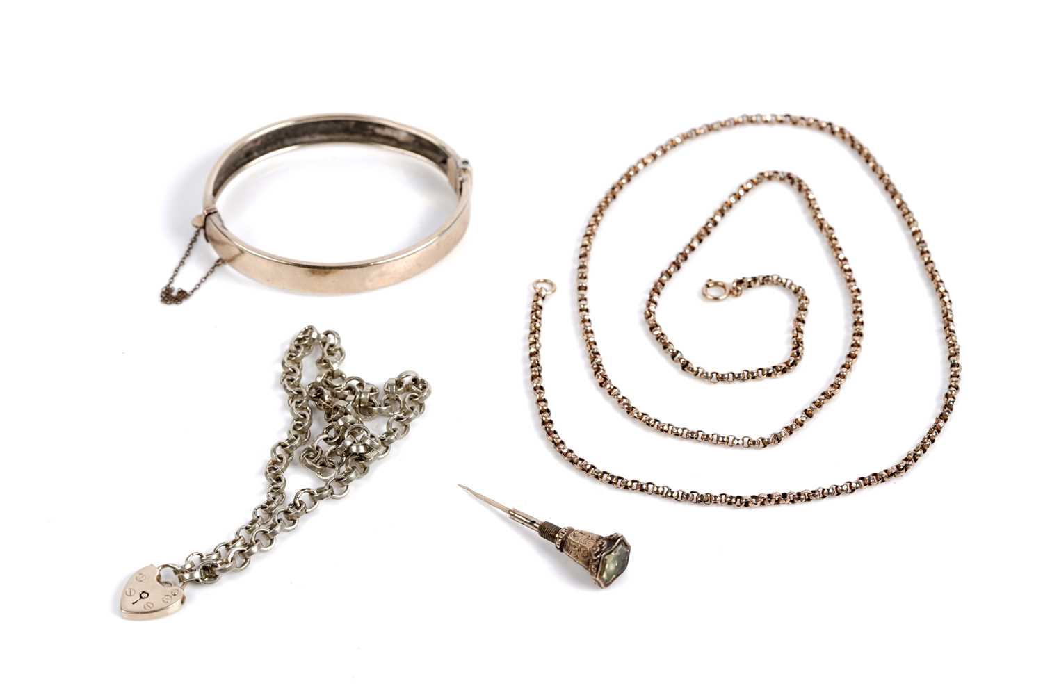 Lot 660 - A rose gold belcher link chain necklace; and other items