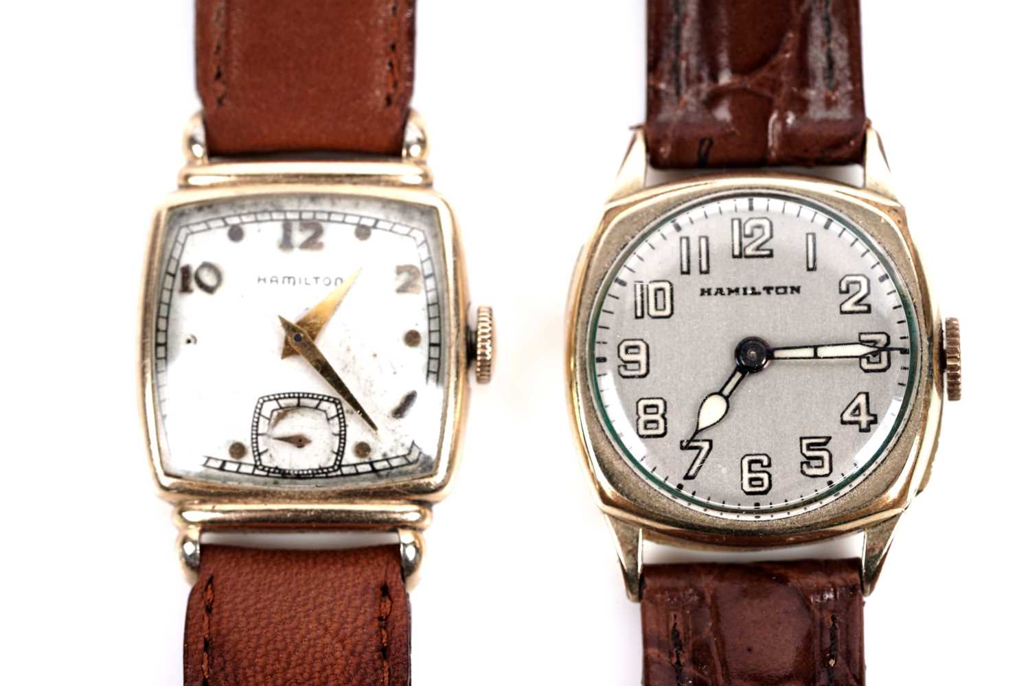 Lot 754 - Hamilton Watch Co: two gold-plated manual wind wristwatches
