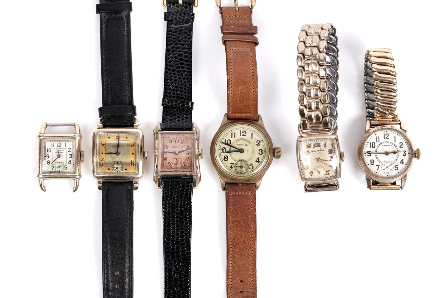 Lot 765 - Waltham USA: a Waltham Premier tank style watch and five others