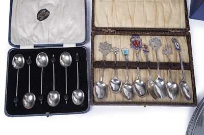 Lot 934 - A selection of silver and plated wares; and a boxed cut-glass decanter and glasses