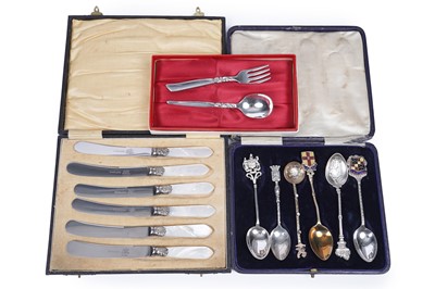 Lot 934 - A selection of silver and plated wares; and a boxed cut-glass decanter and glasses