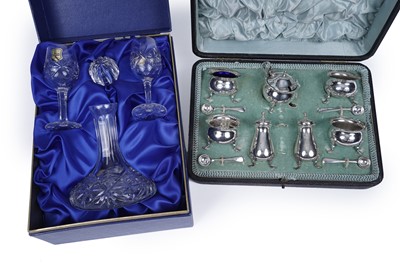 Lot 934 - A selection of silver and plated wares; and a boxed cut-glass decanter and glasses