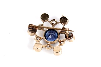 Lot 535 - An antique sapphire, pearl, and diamond brooch