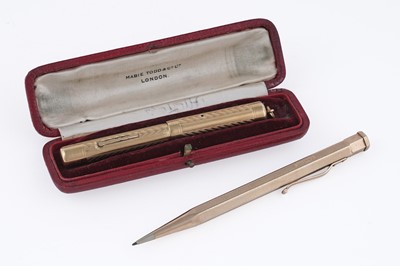 Lot 242 - A Mabie Todd & Co gold plated ‘Swan Pen’; and a 9ct gold ‘Yard-o-lead’ pencil
