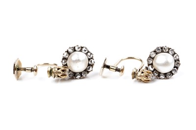 Lot 583 - A pair of Victorian diamond and pearl earrings