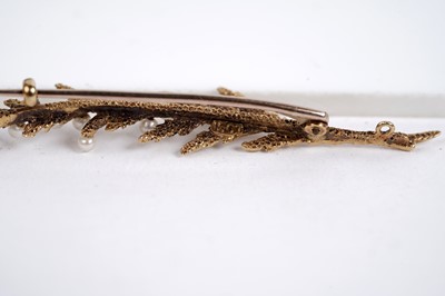 Lot 506 - A 15ct gold pearl dew-drop fern pattern brooch
