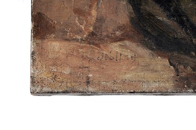 Lot 628 - Isa Jobling - Portrait of a widowed fisherwoman in a black Staithes bonnet | oil