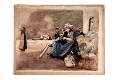 Lot 780 - Robert Jobling - Staithes Fishergirls at Work | watercolour