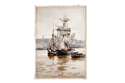 Lot 784 - Robert Jobling - Fishing Boats in the Sea Below Cullercoats | watercolour