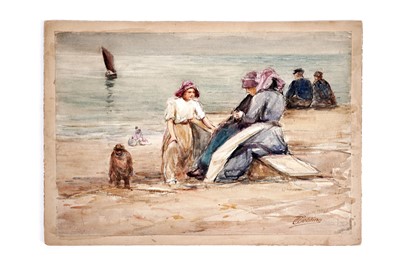 Lot 790 - Robert Jobling - Staithes Girls on the Beach | watercolour